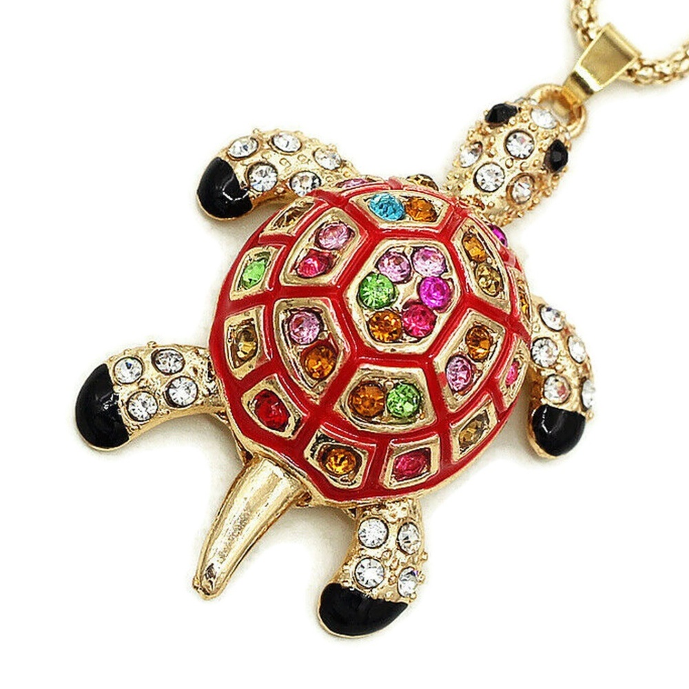 Red Turtle Pendant Rhinestones Enamel NWT-